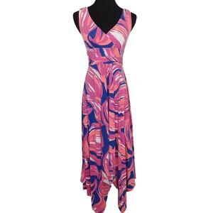 Lilly Pulitzer Sloane Midi Dress Plum Bloom Asymmetric Handkerchief Hem Women XS